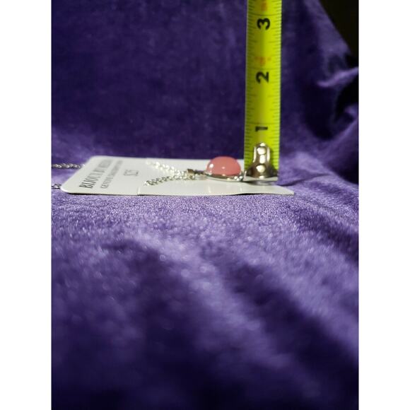 Bijoux by Meera Genuine Pink Chalcedony Stone Pendant Silver Tone Necklace, NWT - Picture 6 of 6